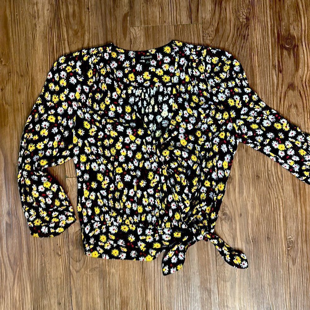 Madewell Loose Floral Wrap Waist Tie Blouse